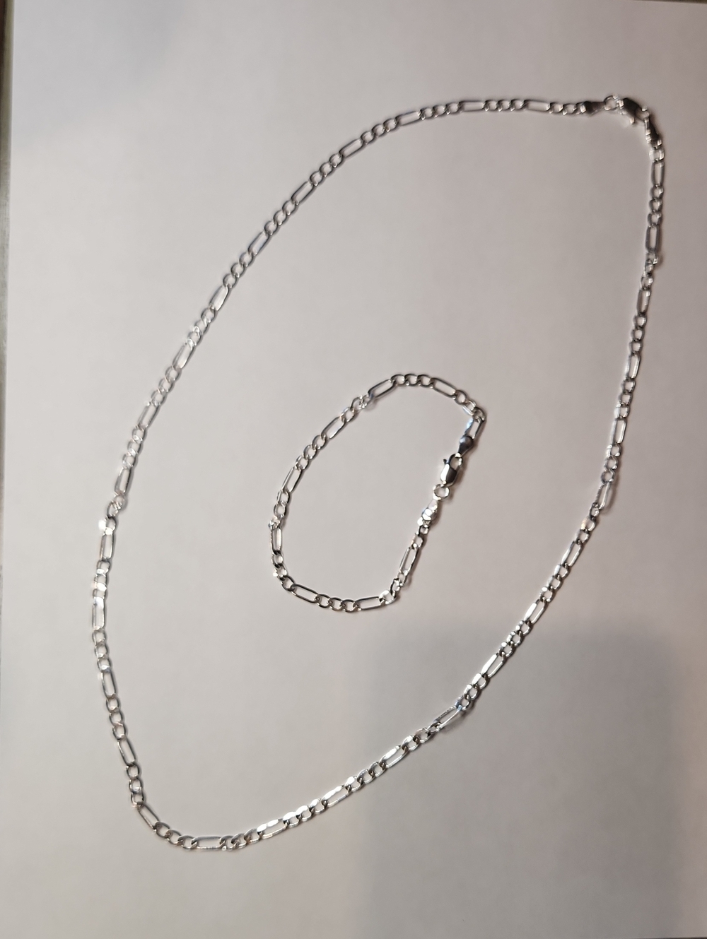 Sterling Silver Figaro Chain Necklace and Bracelet Set - Silver